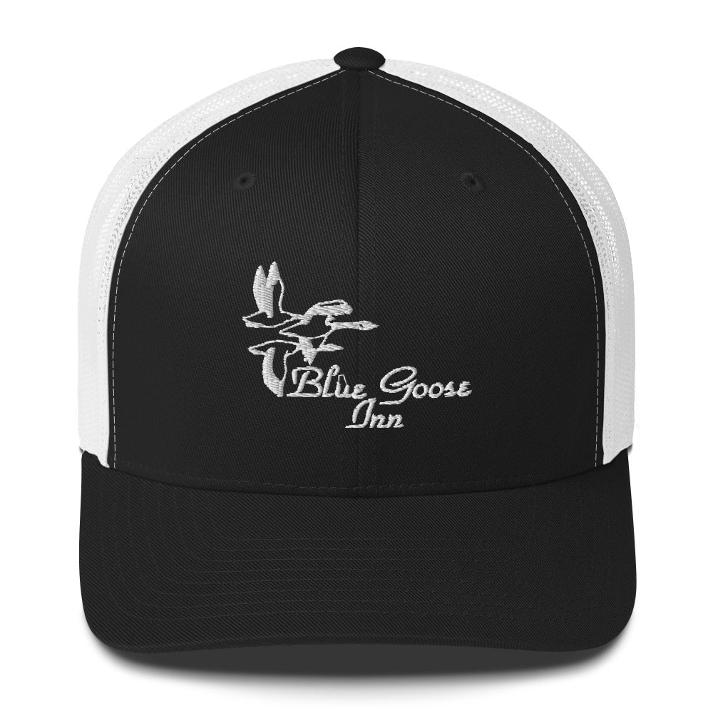 Blue Goose Inn Crest Trucker Hat — Black/White